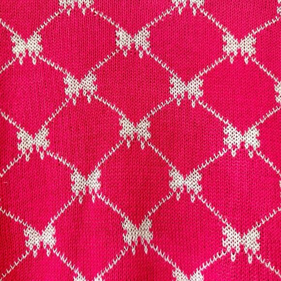 SO ME Pink Bow Ribbon Pattern Sweater Top with Back Key Hole Size Large NWT - Picture 8 of 13